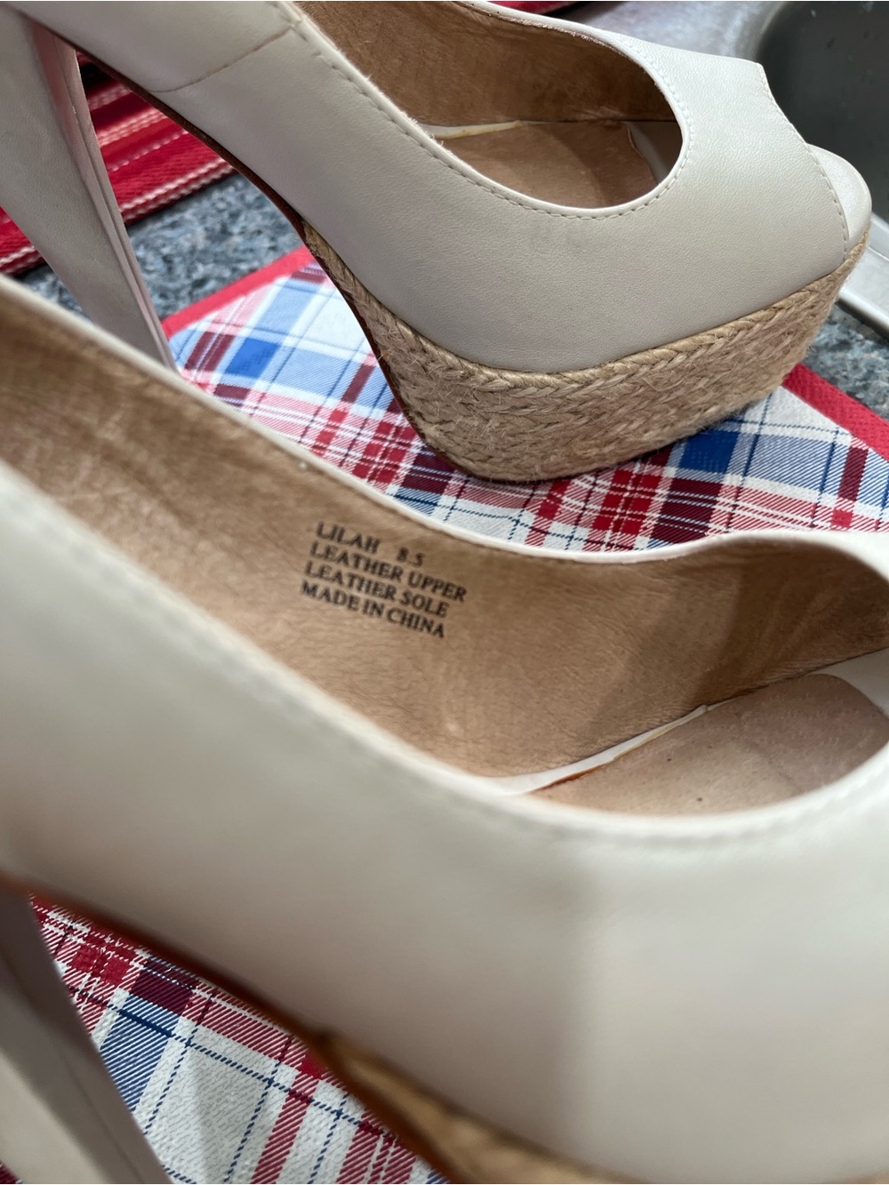 Cream Peep-Toe Wedge Heels - Picture 4 of 5
